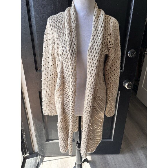 John + Jenn Open Knit Cozy Cream Open Front Long Cardigan Duster Wrap Size S - Picture 1 of 9